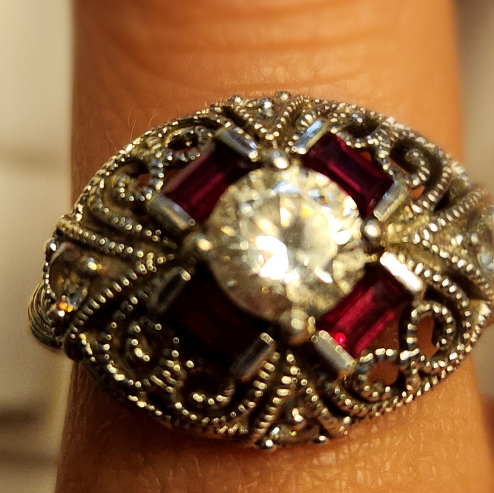Ruby Filigree Cocktail Statement Ring - image 7